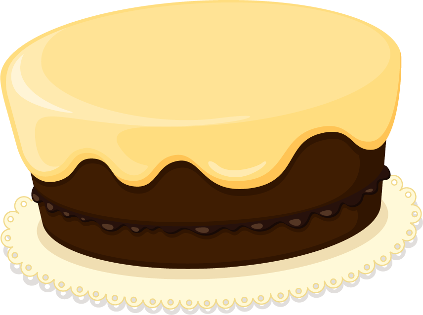 illustration of cakes and desserts showcasing a delightful two-layer chocolate cake with creamy frosting