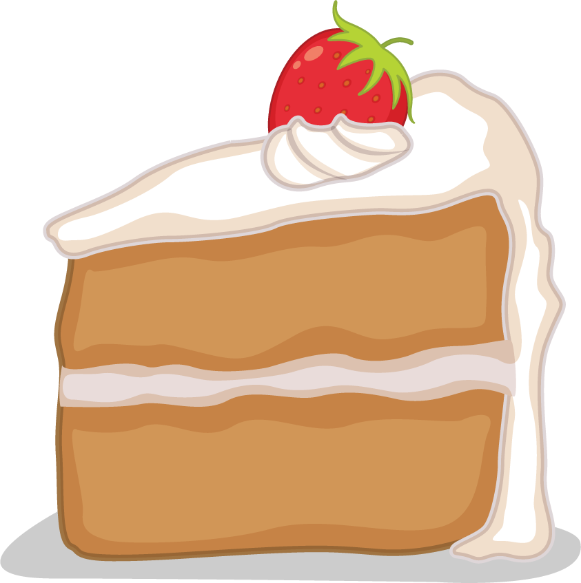 illustration of cakes and desserts featuring a delicious slice of cake with topping