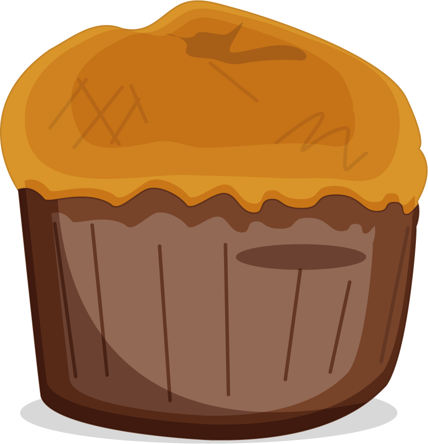 illustration of cakes and desserts featuring a delicious muffin with a rich frosting