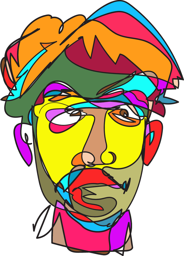 illustration of colorful surreal abstract human heads in continuous line art drawing style