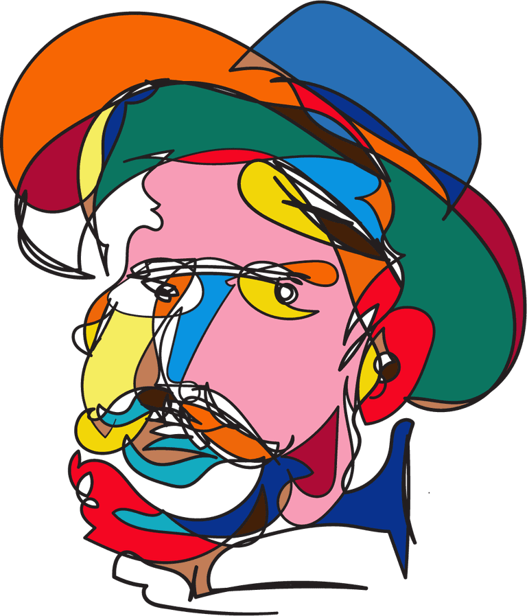 illustration of colorful surreal abstract human heads in continuous line art drawing style