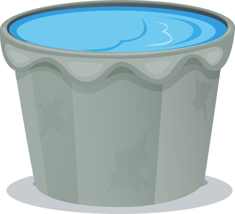 illustration of many buckets filled with colorful water for various activities and fun uses