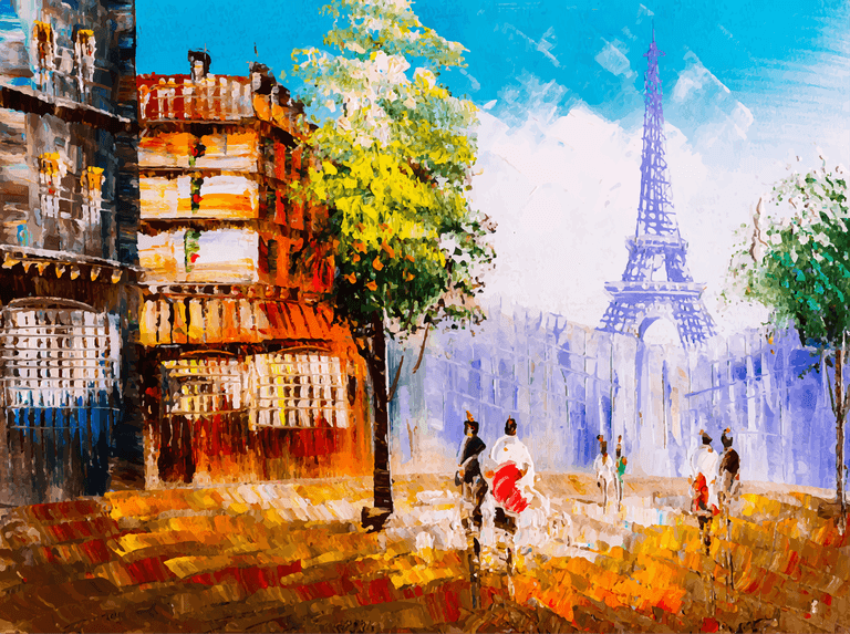 illustration oil painting street view paris