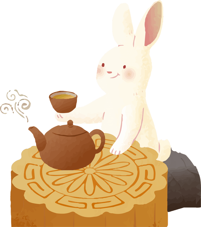 illustration two rabbits picnicking under romantic moonlight