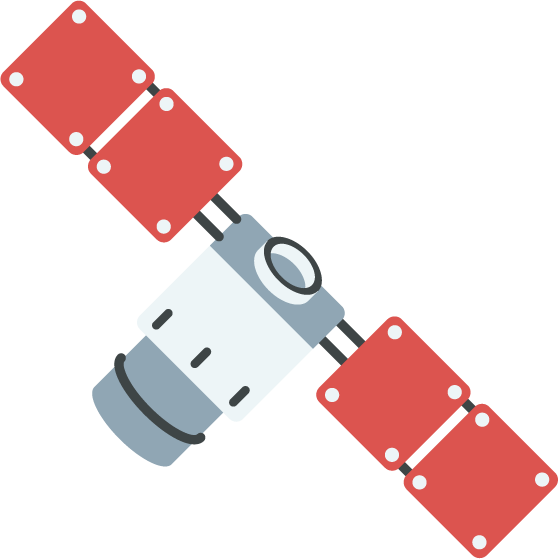 modern illustration technology objects representing a satellite with solar panels for space exploration