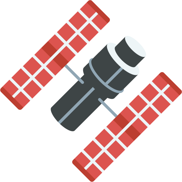illustration technology objects of a satellite with red solar panels for modern space exploration