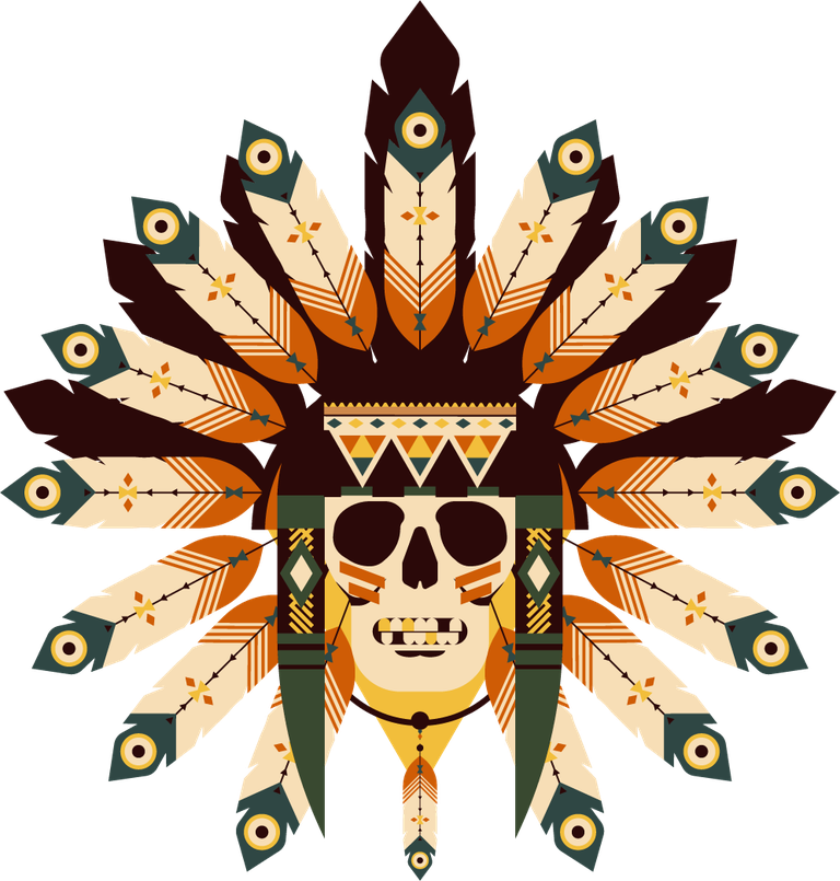 intricate indian elements tribe symbols sketch featuring vibrant feathers and a skull motif