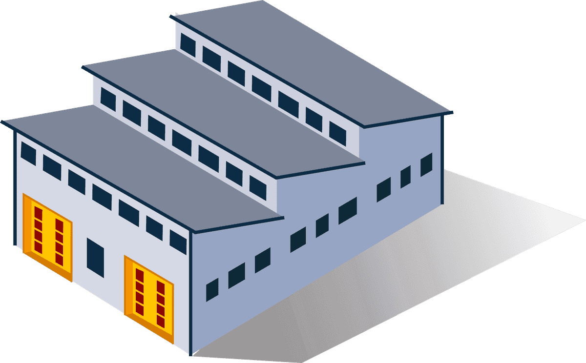 isometric industrial buildings and manufacture for modern business applications