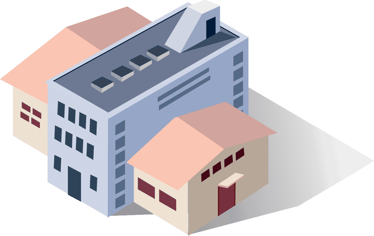 isometric industrial buildings and manufacture for modern business applications