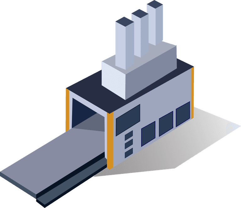 isometric industrial buildings and manufacture with sleek modern features and functionality