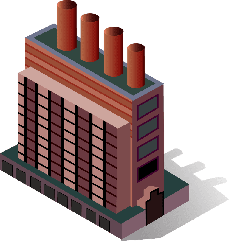 isometric industrial buildings and manufacture with smokestacks for modern urban projects