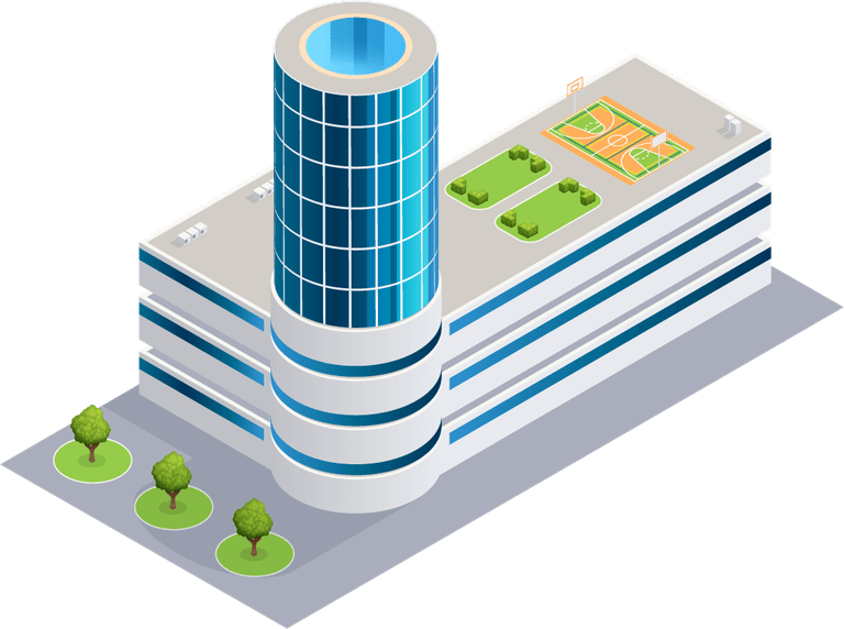 isolated isometric building with glass window