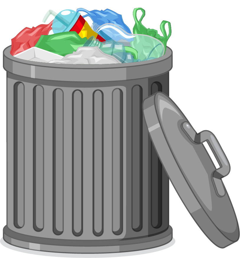isolated trash container white background with colorful waste for recycling purposes