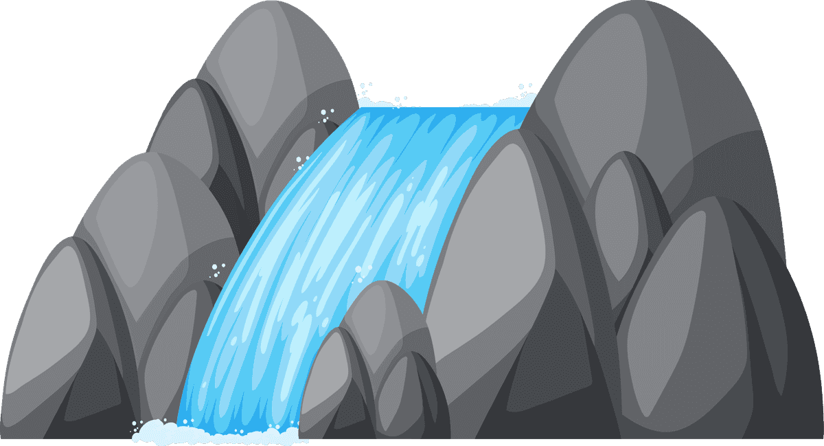 isolated water element illustration featuring a serene waterfall cascading over rocks