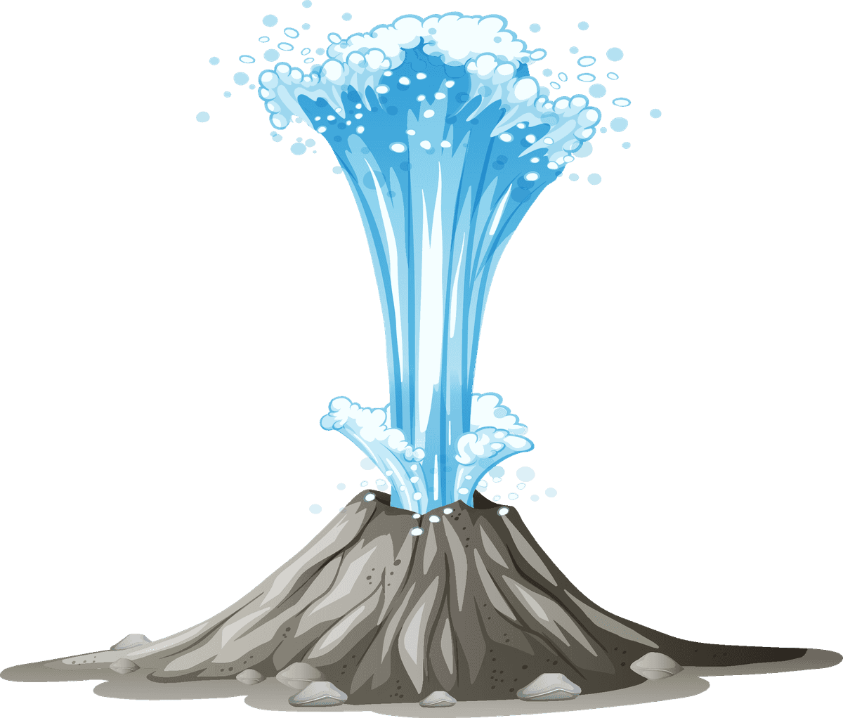 isolated water element illustration of a volcanic eruption with splashing water and rocks