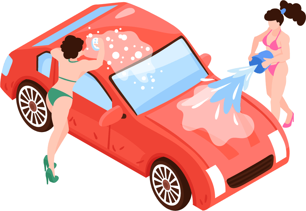 isometric car washing services isolated images workers uniform cars