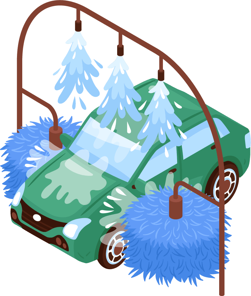 isometric car washing services isolated images workers uniform cars