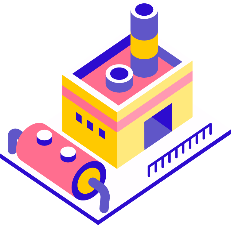 simple isometric factory illustrations showcasing vibrant colors and modern architecture for creative projects