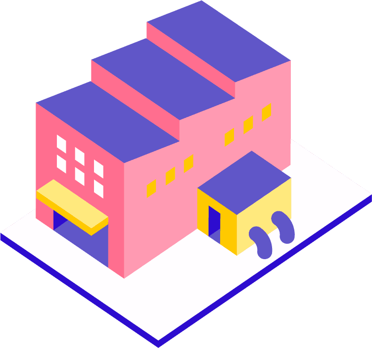 simple isometric factory illustrations with vibrant colors and clear structural details for modern use