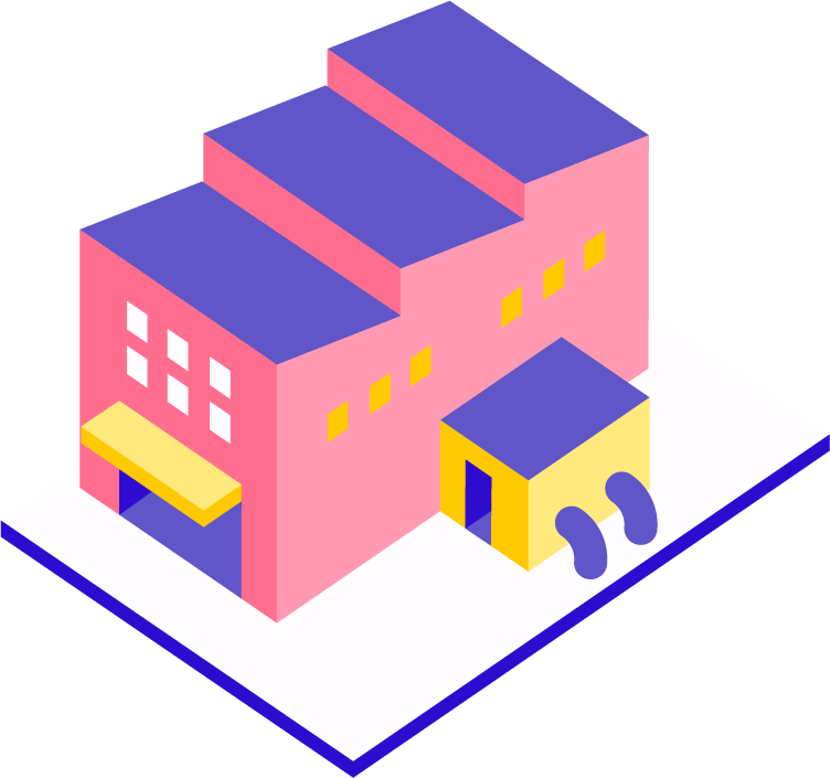 simple isometric factory illustrations with vibrant colors and clear structural details for modern use