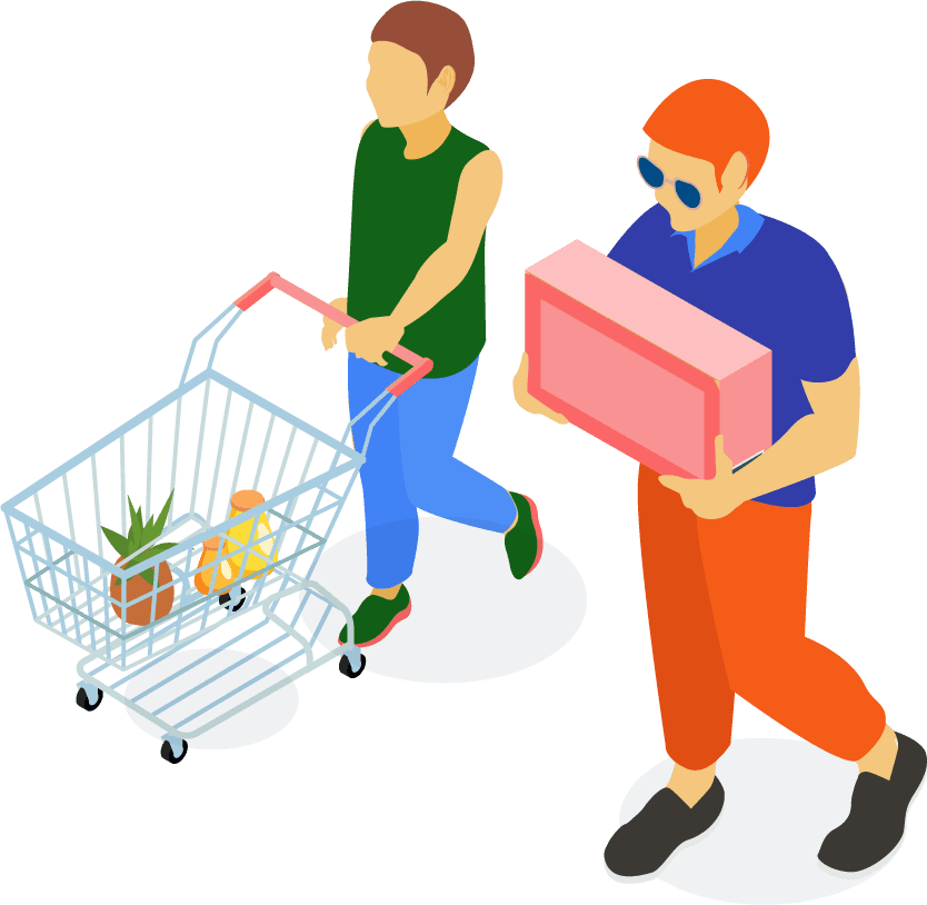 isometric families doing shopping supermarket