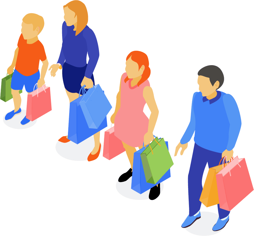isometric families doing shopping supermarket