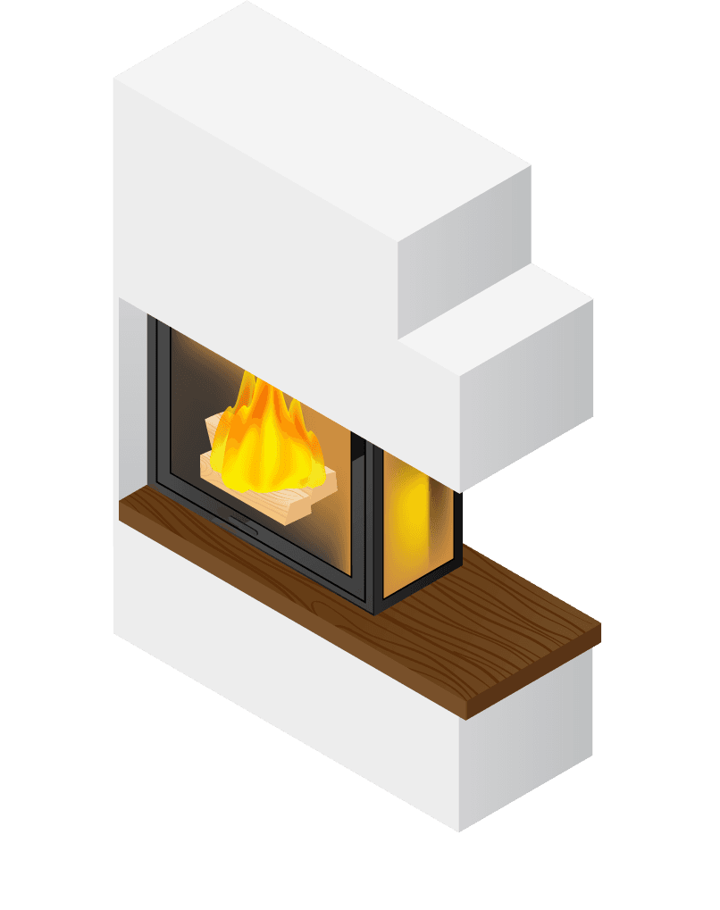 isometric difference type of fireplace illustration