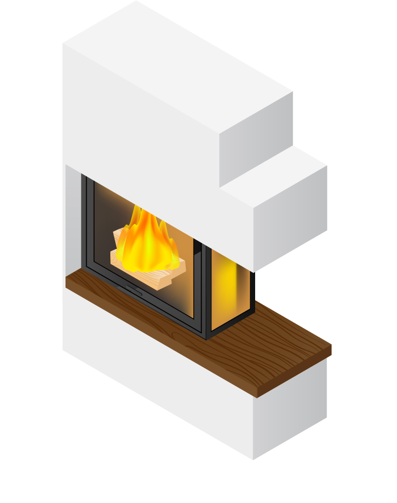 isometric difference type of fireplace illustration