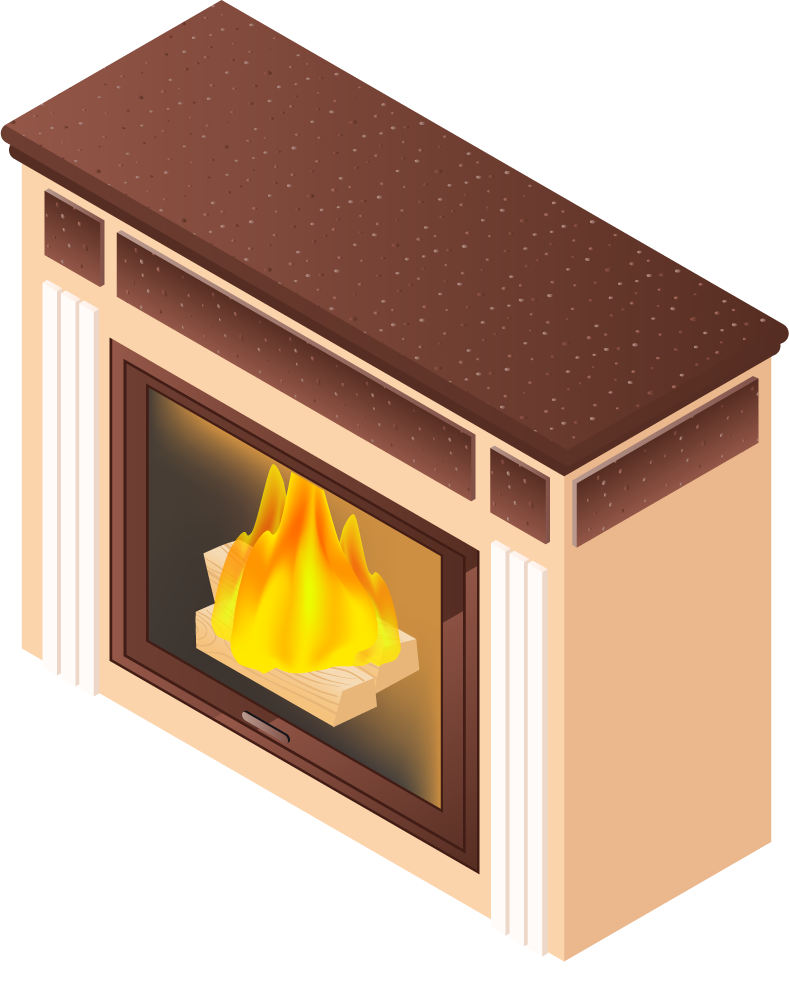 isometric difference type of fireplace illustration