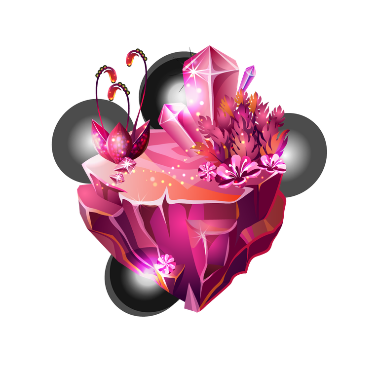 isometric game islands collection featuring vibrant pink crystal landscapes and fantastical flora