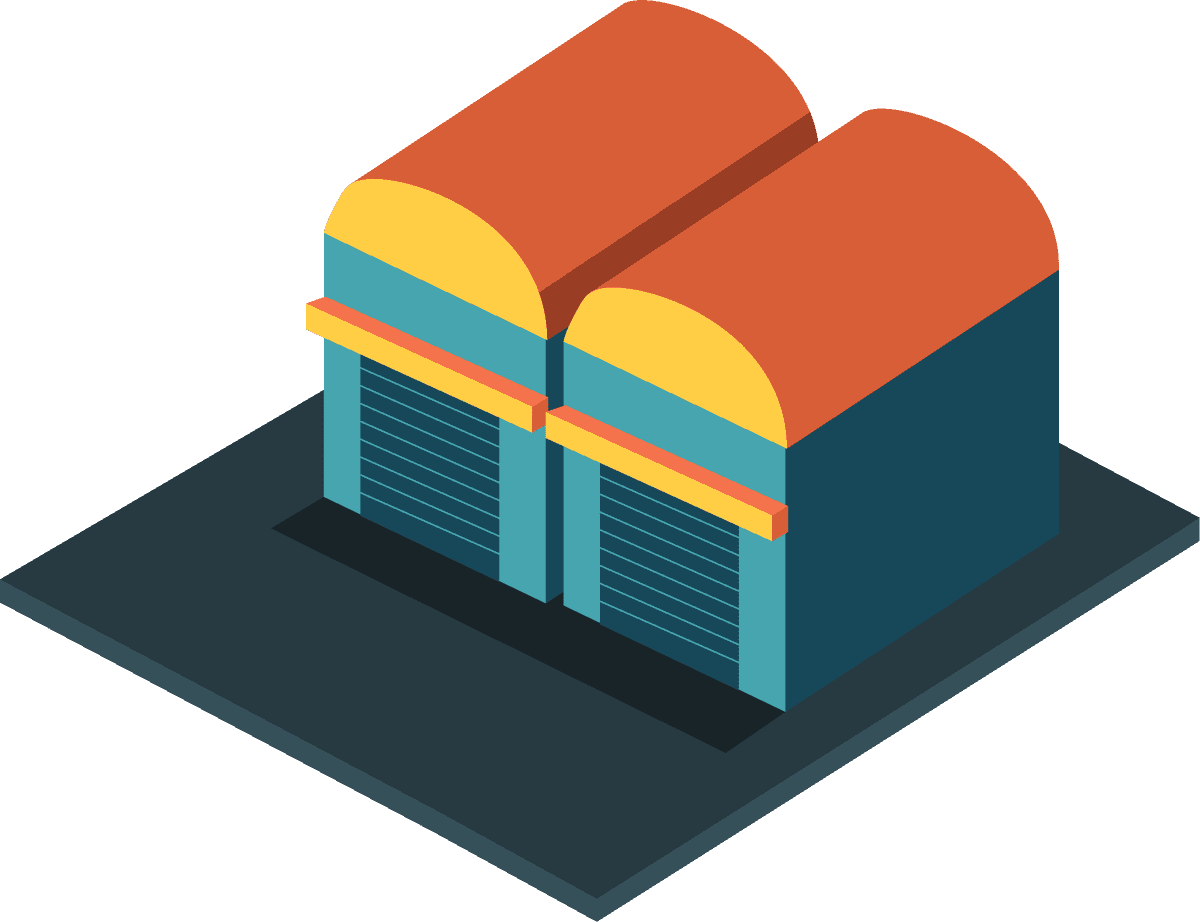 isometric industrial building vector with vibrant colors and modern architecture features