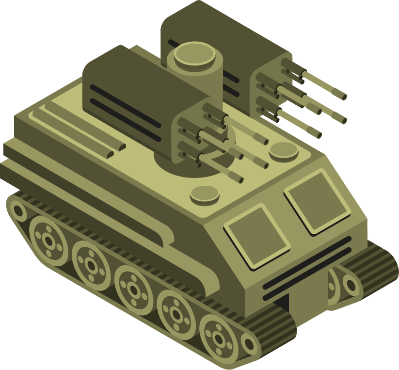 isometric military equipment and vehicle featuring advanced weaponry for strategic missions