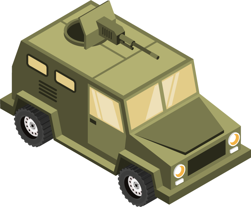 isometric military equipment and vehicle featuring an armored tactical transport design