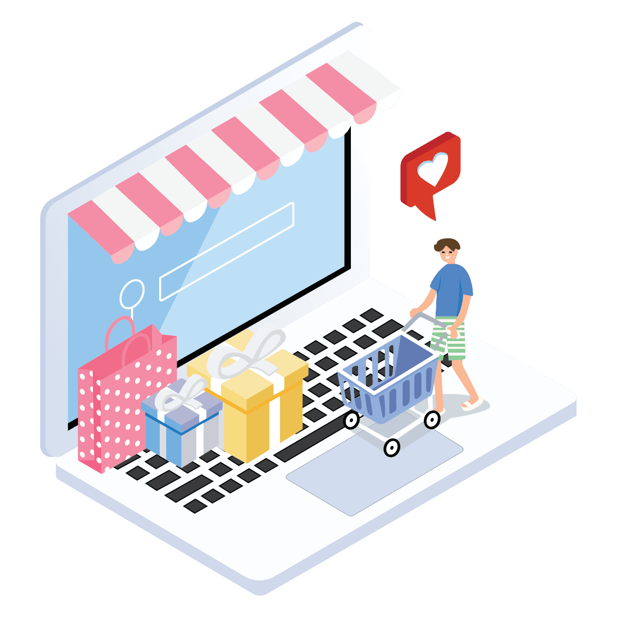 isometric online shopping experience e commerce illustration