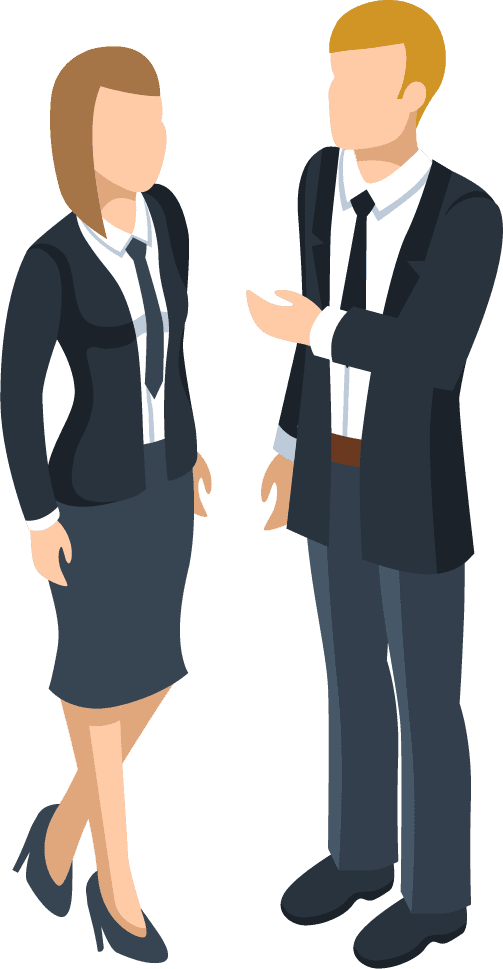 isometric two profession characters talking illustration