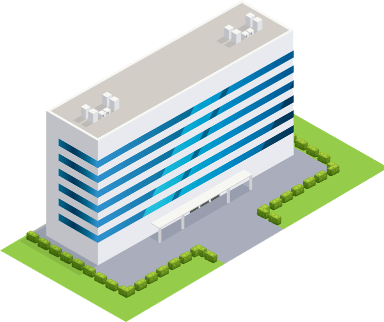 isometric white building with glass windows
