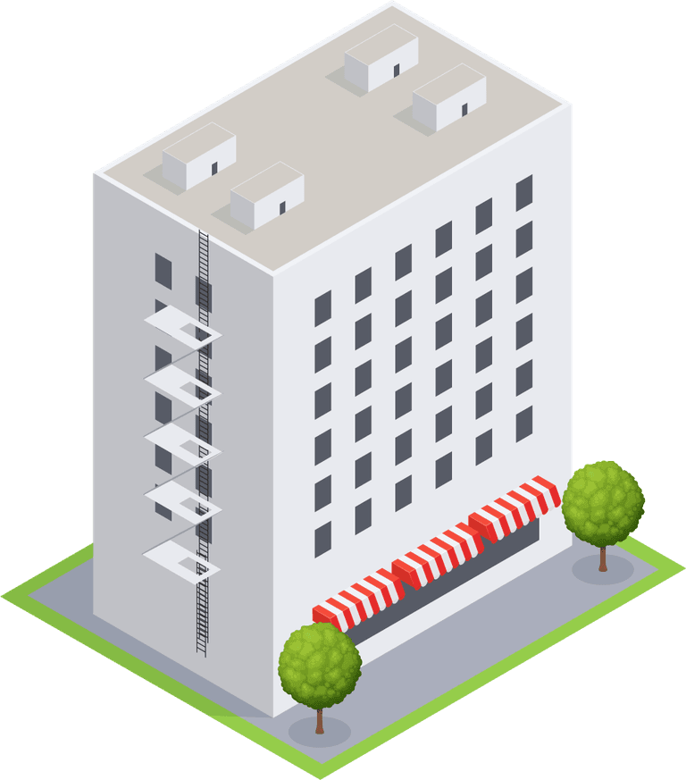 isometric white building with glass windows