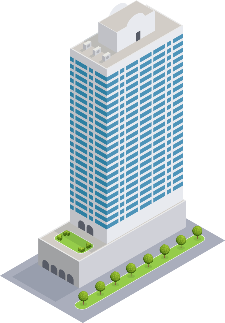 isometric white building with glass windows