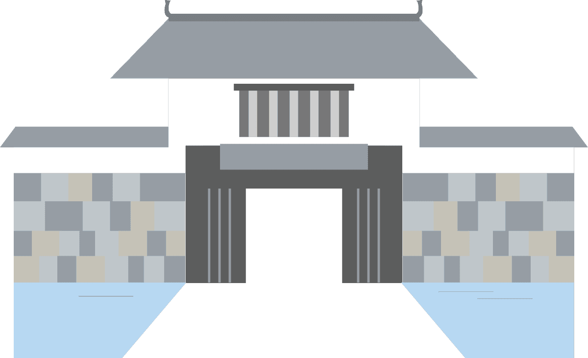 japanese ancient architecture and structure showcasing a traditional fortress design with water features