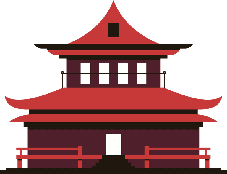 japanese temples flat illustration with traditional architecture and vibrant colors for cultural projects
