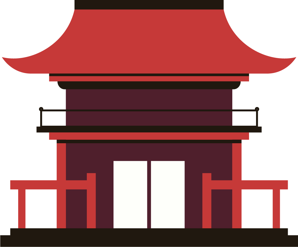 japanese temples flat illustration with vibrant colors and traditional architecture style