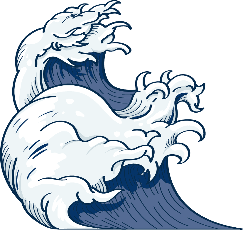 dark blue japanese wave doodle with intricate details and serene aesthetic for tranquil settings