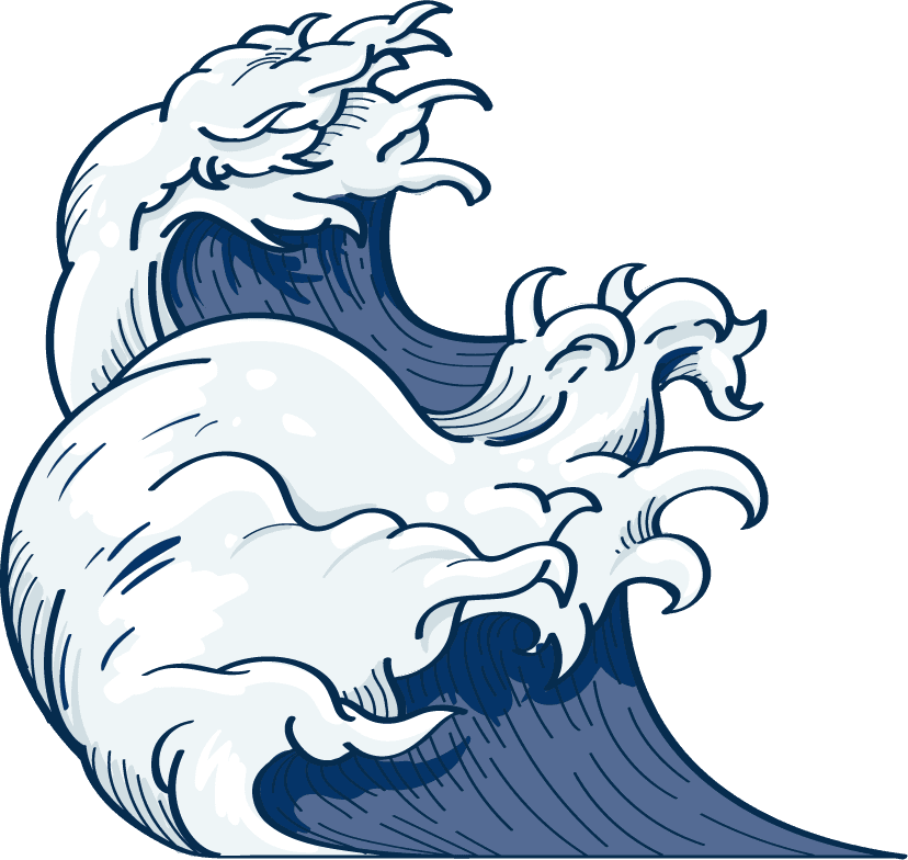 dark blue japanese wave doodle