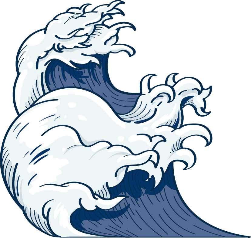 dark blue japanese wave doodle with intricate details and serene aesthetic for tranquil settings