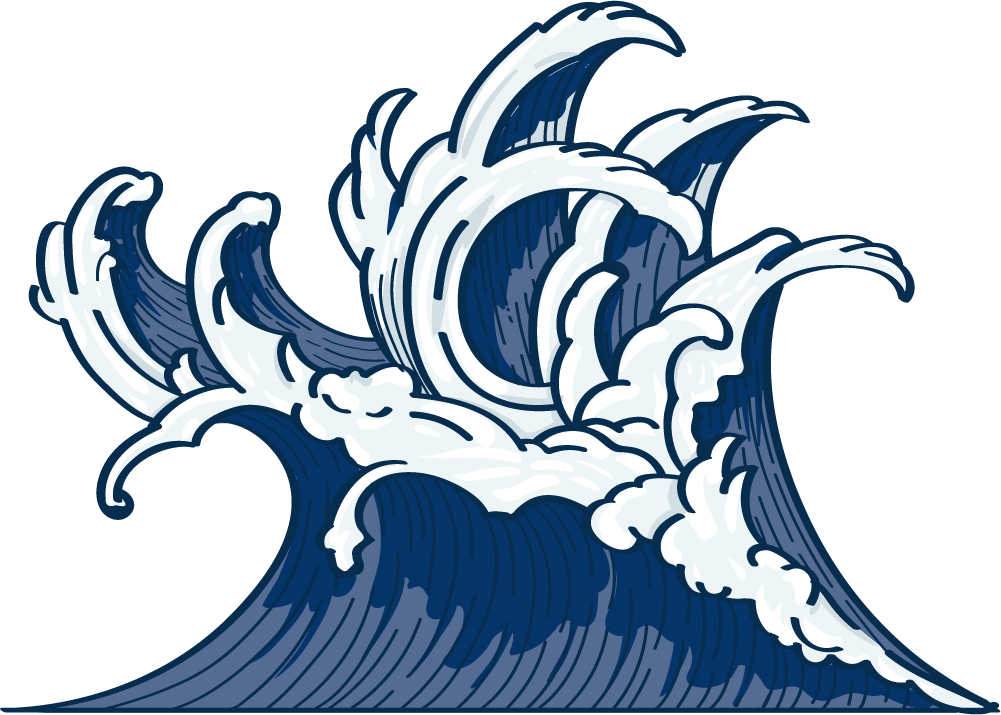 dark blue japanese wave doodle