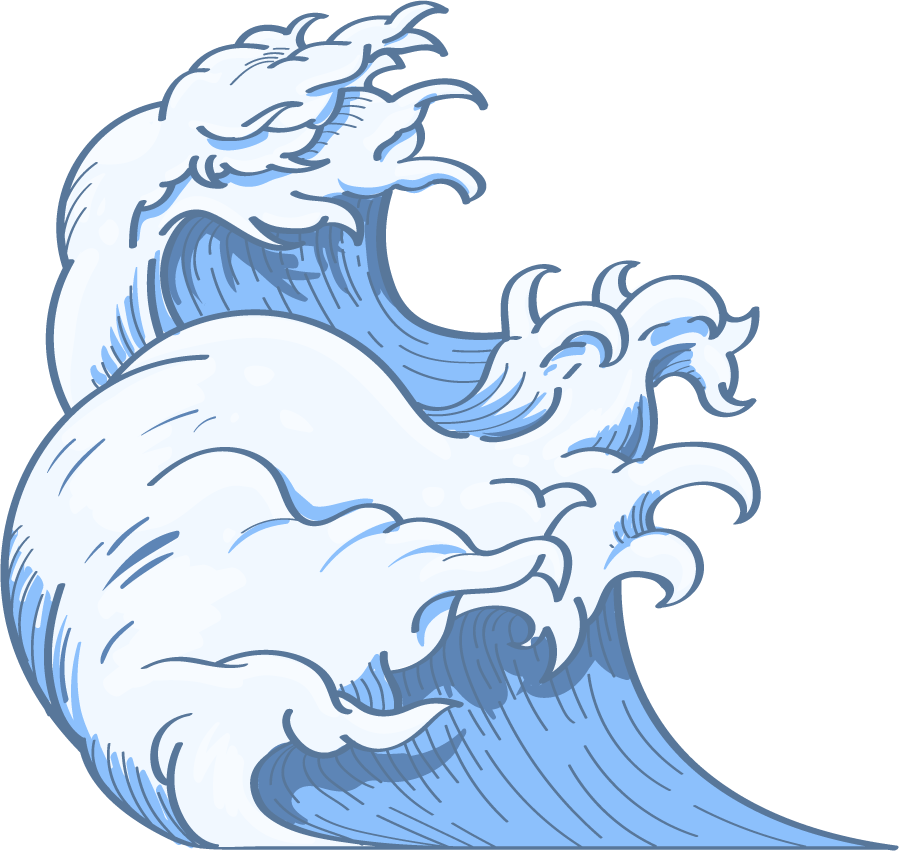 ancient blue japanese wave doodle with intricate wave patterns for creative projects