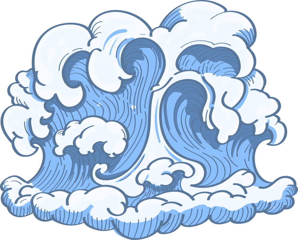 ancient blue japanese wave doodle with swirling patterns for modern decor and art projects