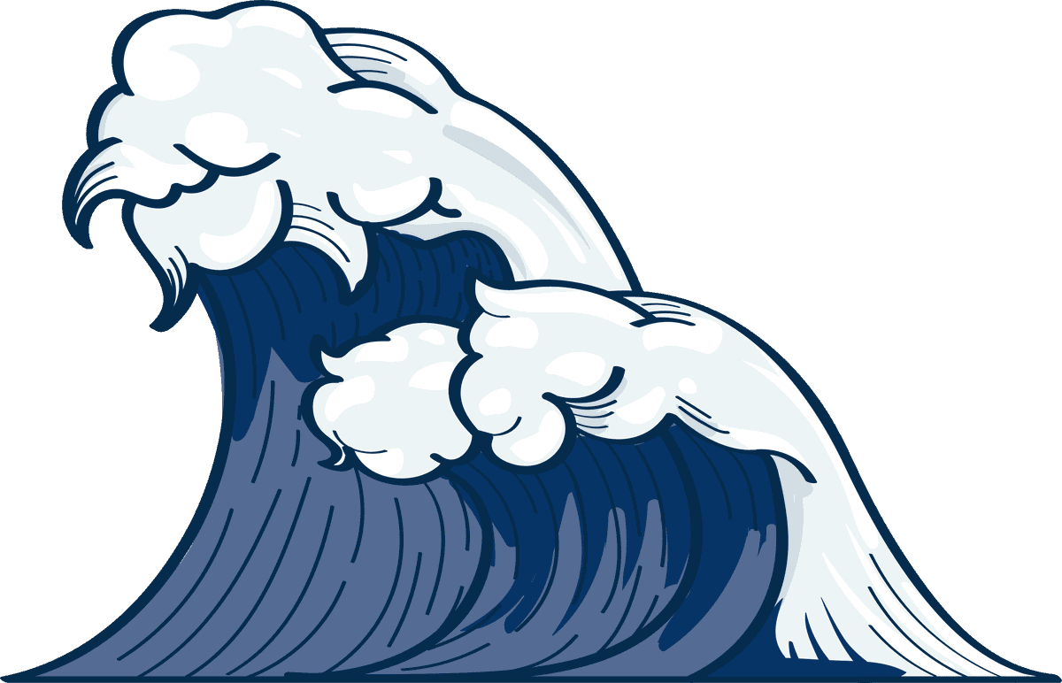 dark blue japanese wave doodle with dynamic curves and playful cloud accents for creative projects