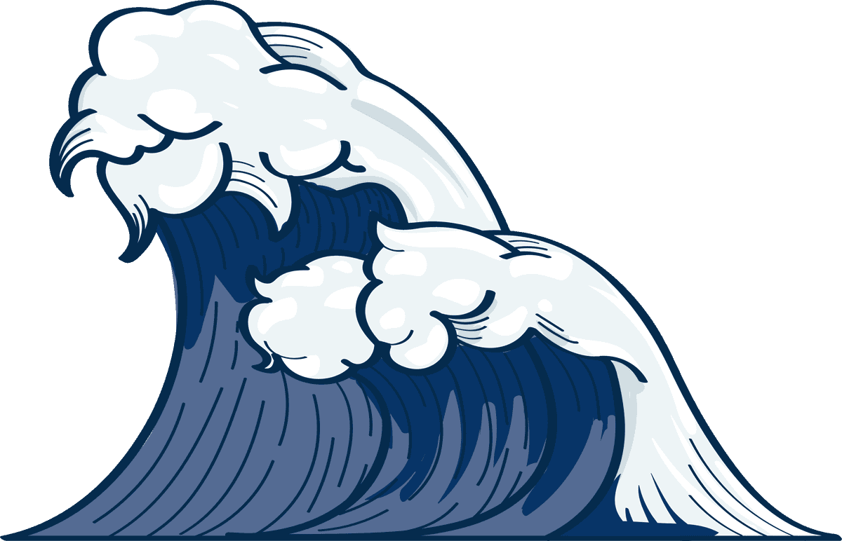 dark blue japanese wave doodle