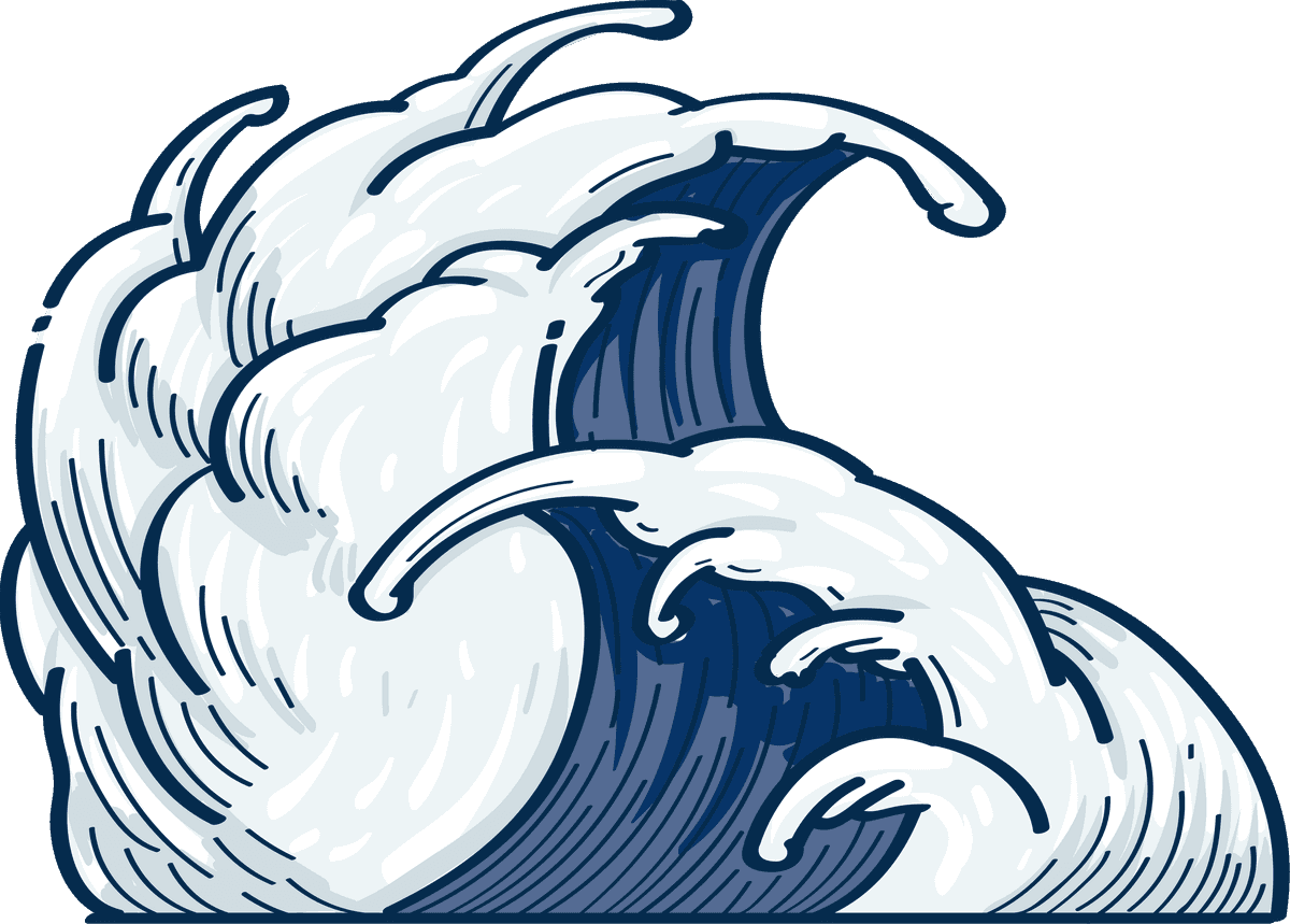 dark blue japanese wave doodle with intricate details for artistic decor